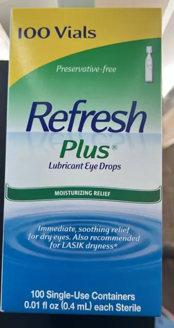 Refresh Plus Lubricant Eye Drops, 100 Single Use Containers July/2024