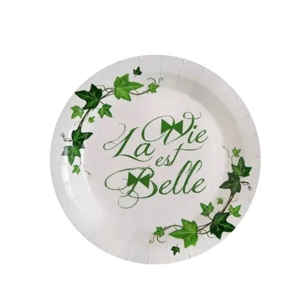 Lot De 5 Assiettes Comptoir De Famille - Modèle Fruits Avec Barbotine Verte, Céramique - Occasion