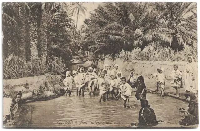 CARTOLINA LIBIA ,TRIPOLI - NELL'INTERNO DELL'OASI - viaggiata da ZUARA - 1912