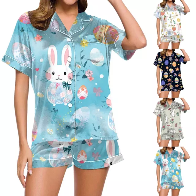 Short Set Women Ladies Fashion Casual Easter Bunny 3D Digital Print Short