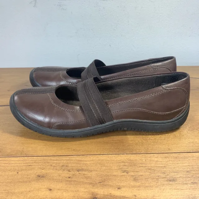 CLARKS MARY JANE Comfort Flats Brown Leather Shoes Womens Size 8.5 $22. ...