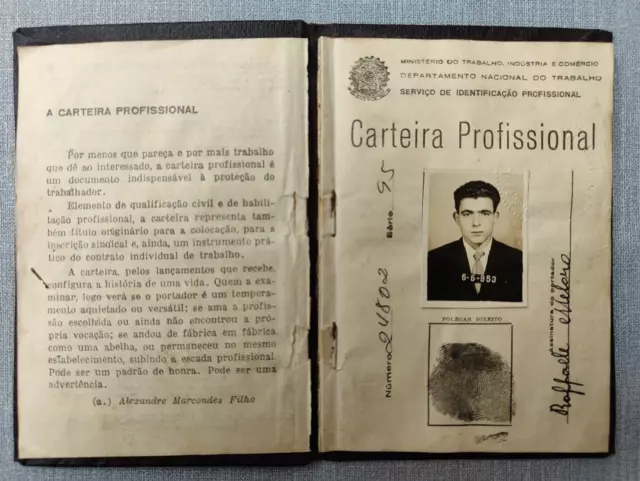 Tessera Libretto Lavoro 1953 Brasile Carteira Profissional Avellino Bagnoli