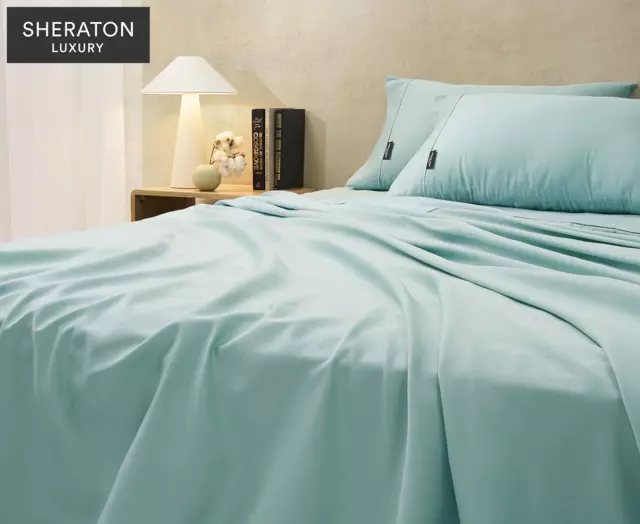 Luxury 1000TC Cotton Rich Bed Sheet Set - Aqua Foam