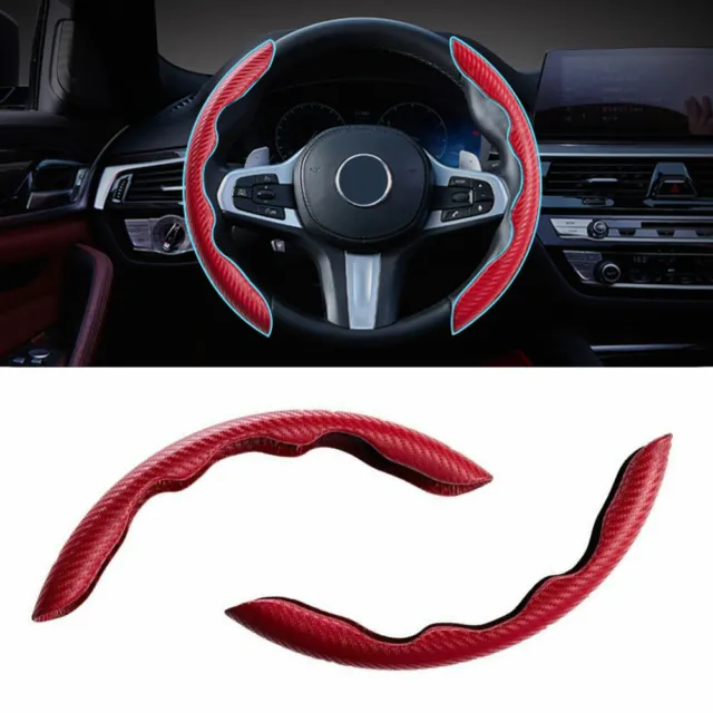 2x Red Carbon Fiber Universal Car Booster Cover NonSlip Steering Wheel Accessory