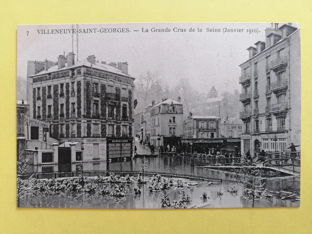 cpa 94 VILLENEUVE SAINT GEORGES 1910 CRUE INONDATION Pl. de la GARE Av. BERTEAUX