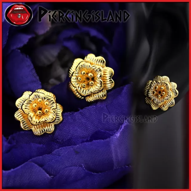 14K Yellow Gold Filled Solid Handcraft Blooming Flower Gift Stud Earrings New