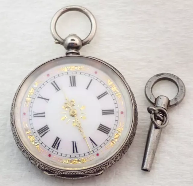 Antique Swiss Sterling Silver Key Wind Pocket Watch