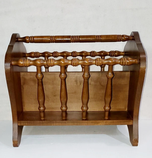 Vintage George B. Bent Co. Magazine Rack w Spindles - Solid Wood Colonial Style