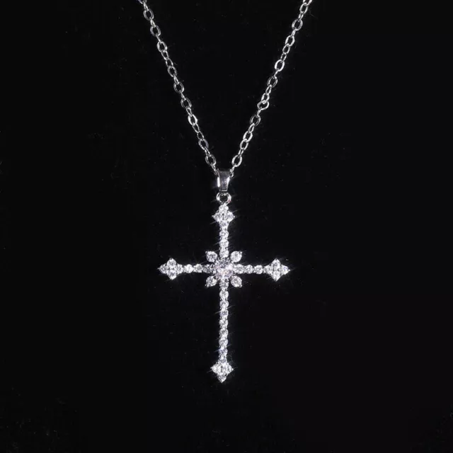 925 Silver Star Cross Crystal Pendant Chain Necklace Women's Jewelry Necklace