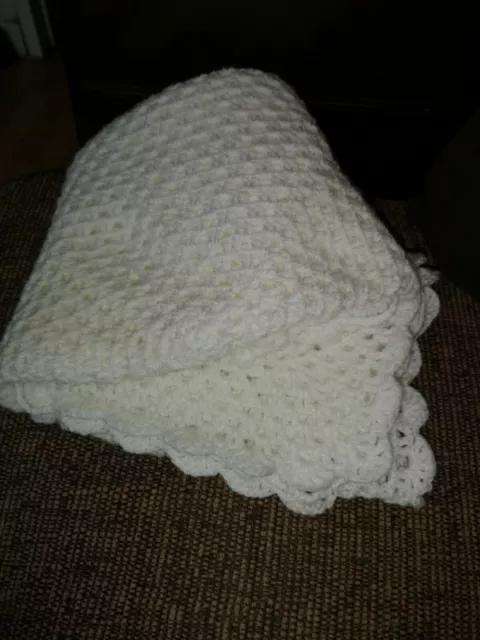 Handmade Crocheted baby Blanket In White