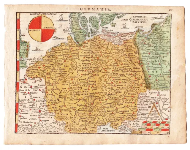 German Rich Germany Card Map Woodcut Heyns Ortelius 1598