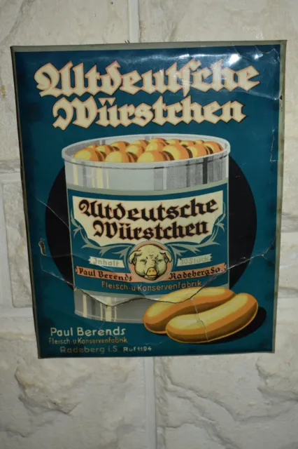 Altes Reklameschild/Imoglas 30er Jahre,Fleisch u. Konservenfabrik  Radeberg i.Sa