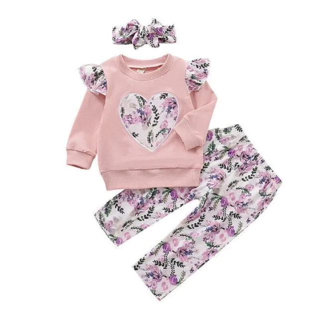 Toddler Kids Baby Girls Floral Tracksuit T Shirt Tops Pants Outfits Clothes Set 4