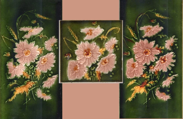 Henry Richards - c1900 - Wild Dasies & Wheat -  3ea - Antique Majolica Tiles