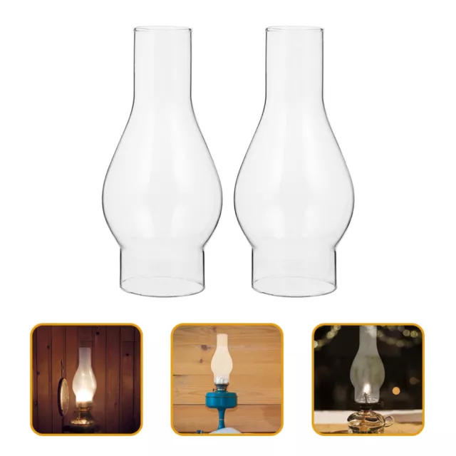 2 Pcs Replacement Glass Kerosene Lampshade Clear Glass Oil Lamp Chimney