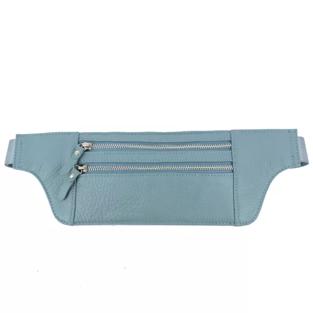 SILVERFEVER Leather Genuine Cowhide/Nylon Fanny Pack Money Belt Bag Blue