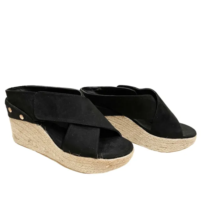 JUST FAB STELINA Espadrille Wedge Slip On Shoes Womens Size 9 Black NEW ...