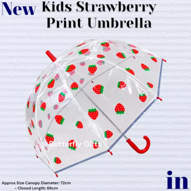 Ombrello a cupola trasparente per bambini bambine fragole rosse stampa design
