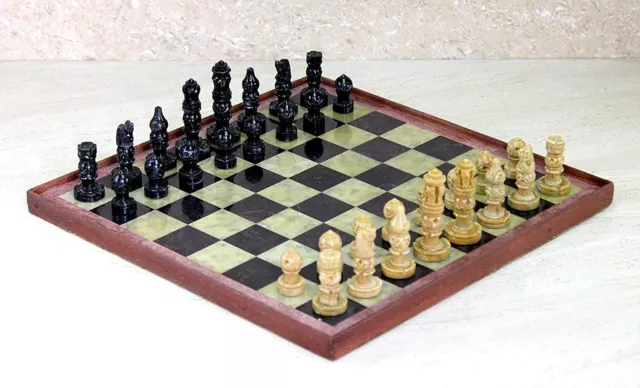 Stone Chess Board Game With Wooden Base Natural Stone Chess Pieces 12" x 12"