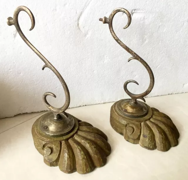 Antique Brass Wooden Hand Crafted Old Wall Fixing Beautiful Cloth Hanger 2 Piece