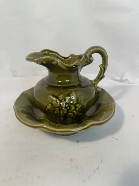 Vintage McCoy Pottery Green Pitcher With Wash Basin Bowl