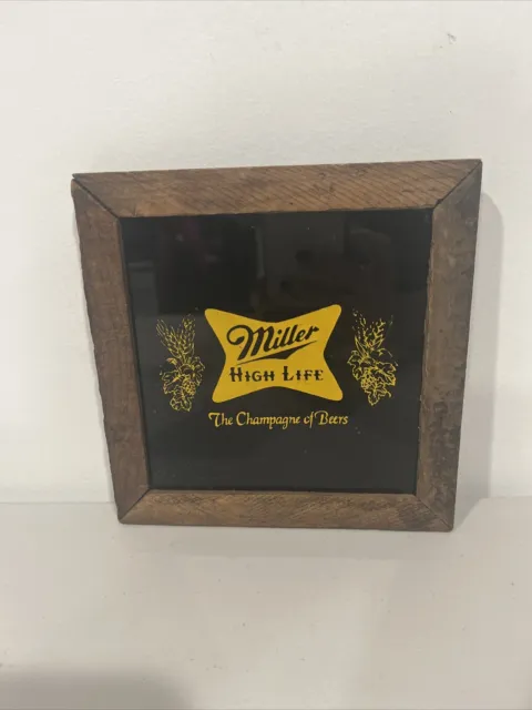 Vintage Miller High Life The Champagne of Beers Bar Sign Wooden Frame