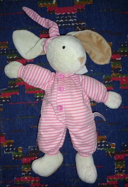 Ab3/ Doudou Peluche Corolle Lapin Pyjama Blanc Rose Raye 40 Cm Tbe