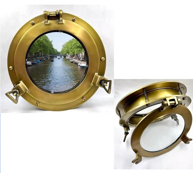 Hublot De Cabine De Bateau Vintage - Diamètre 30.5 Cm - Verre 20.3 Cm - Aluminium - Décor Mural