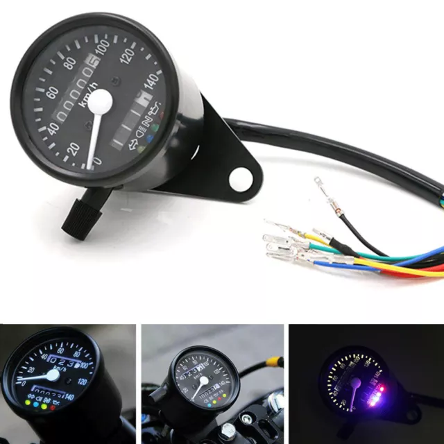 12V Universal Motorcycle Speedometer Odometer 0-140 KMH Gauge LED Signal Light