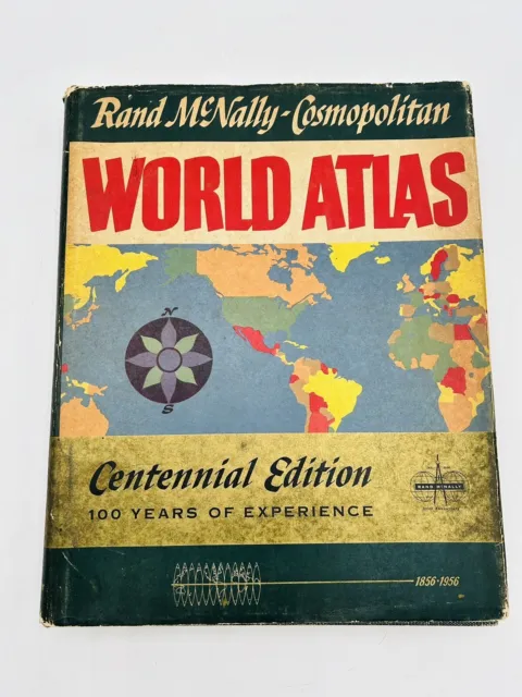 Vintage Rand McNally-Cosmopolitan World Atlas Centennial Edition 1856-1956 HC/DJ