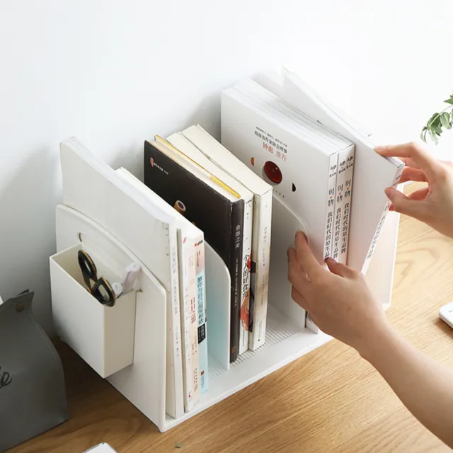 Bookshelf Divider Convenient Storing Book Storage Basket with Pen Holder 3 Grids