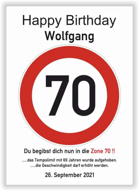 Verkehrsschild Geburtstag 70 Jahre Deko Geschenk Verkehrszeichen Poster Karte A4