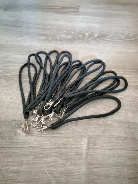 Black Leather Keychain, Wrist Strap, Leather Braided Keychain, Key Holder