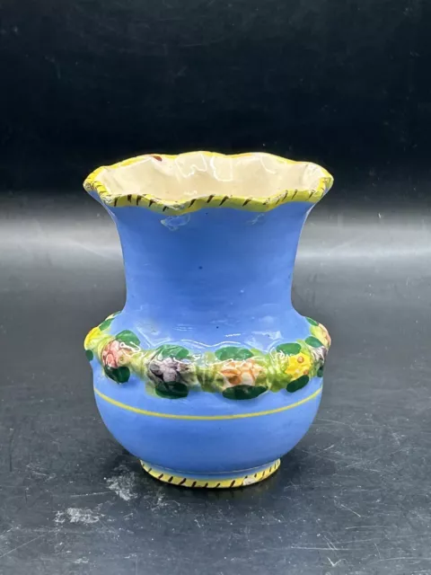 Italian Art Pottery Majolica Hand Painted Vase