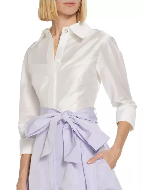 $680 Teri Jon By Rickie Freeman Taffeta Shirt Tie Belt Gown RARE Lavender NWT 2