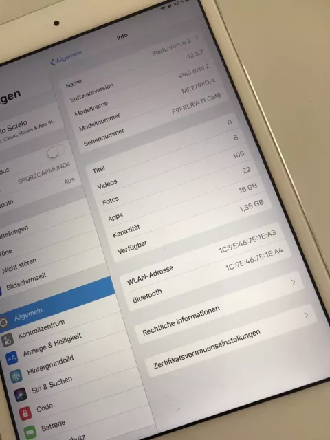 Apple IPad Mini 2 16Gb Weiß iOS 12.5.7