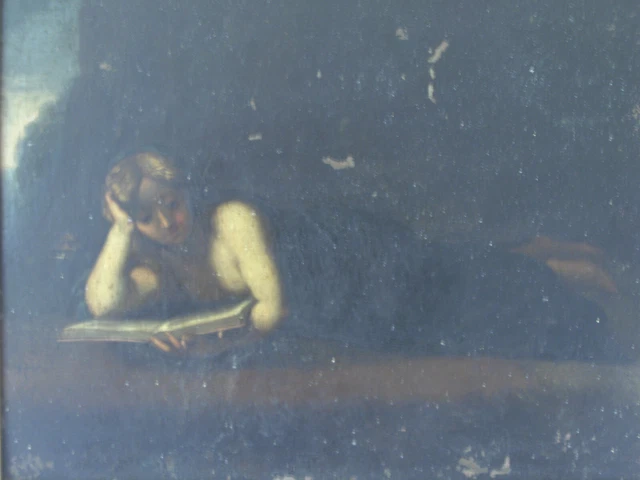 Tableau ancien Huile sur cuivre XVIIIème jeune fille à la lecture