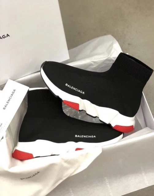 BALENCIAGA SPEED SOCK Trainer Black White Red Size UK 6 EU 39