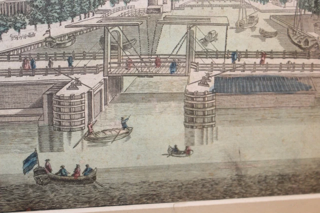 Antique 18th Century Handcolored Engraving of the City of Amsterdam.
