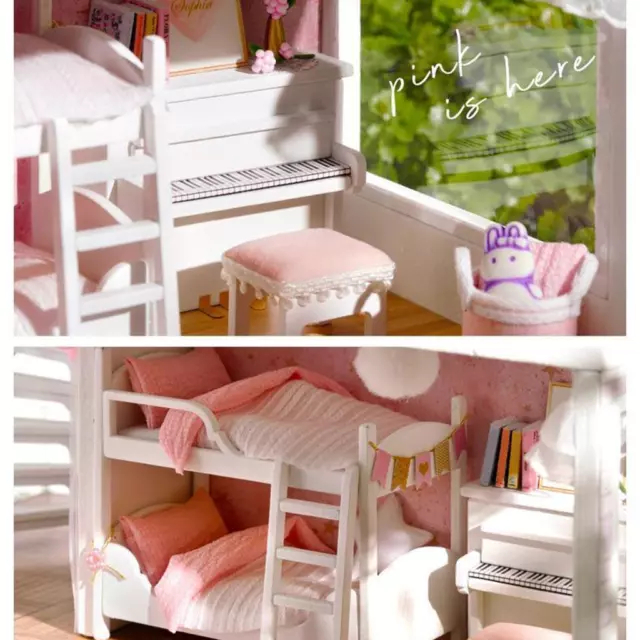 Mini casa delle bambole in legno in miniatura con mobili leggeri Casa delle