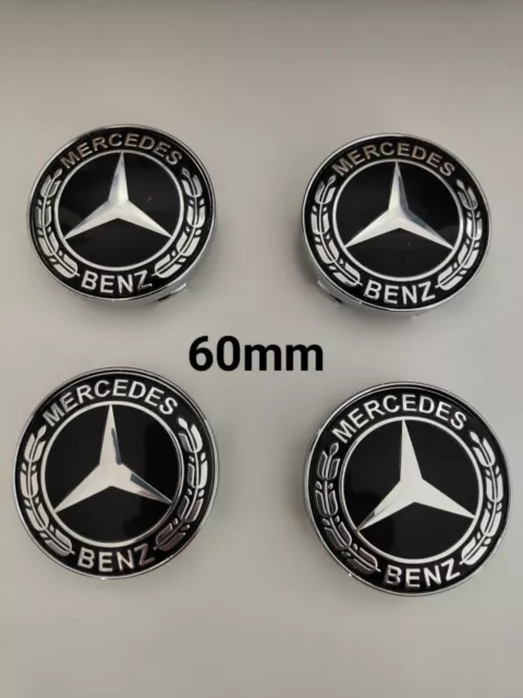 LOt 4 Cache Moyeu 60mm Pour Mercedes Logo Emblème Jante Centre De Roue New Black