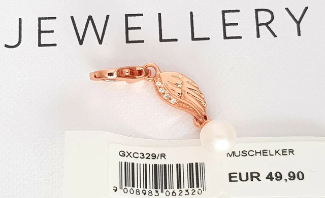 GOOIX Silber 925 Charm Charms Anhänger Flügel + Perle Zirkonia rosègold NEU 325