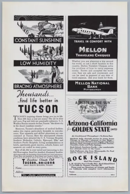 1935 Tucson Arizona Vintage Travel Ad Constant Sunshine Low Humidity Better Life