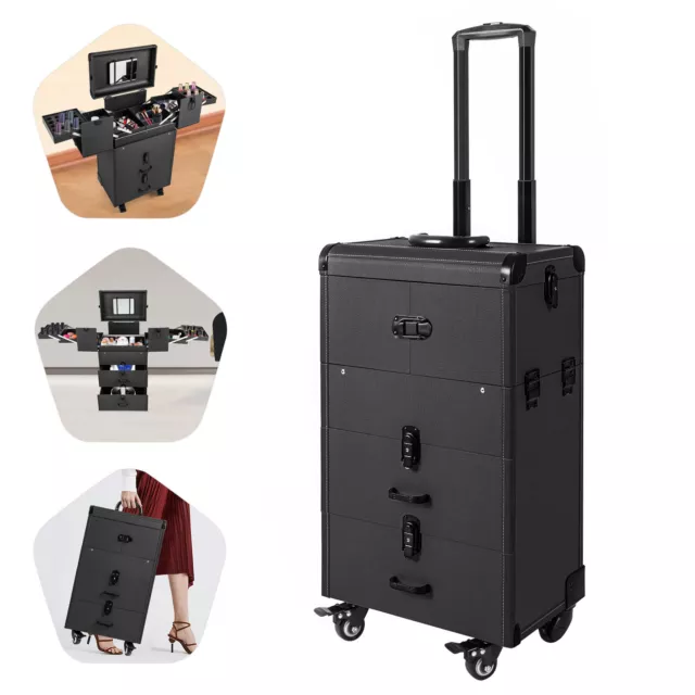 Pro Rolling Aluminum Makeup Train Case Salon Cosmetic Trolley Organizer Box