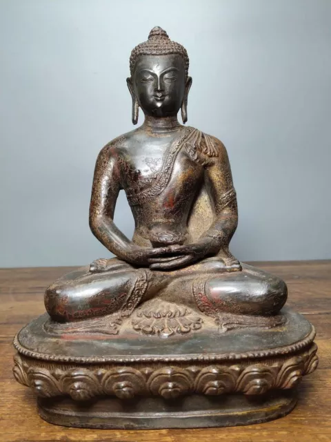 11 inch old bronze copper buddhism Sakyamuni tathagata Gautama Buddha statue