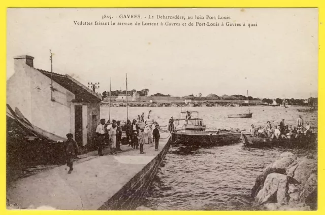 cpa Rare 56 GÂVRES (Morbihan) Le DÉBARCADÈRE de PORT LOUIS Les Bateaux Vedettes