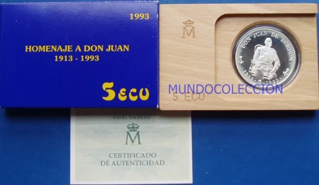 Moneda 5 Ecus año 1993 DON JUAN DE BORBÓN plata 1 onza