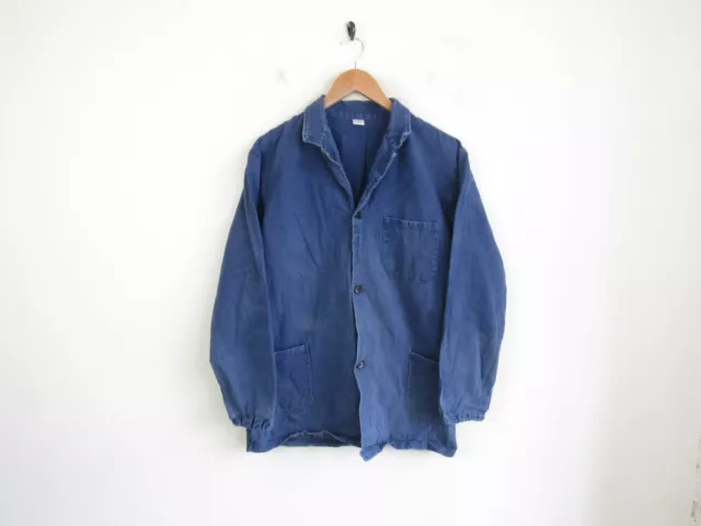 VTG French Worker Style Blue Coat Workwear Jacket 3 Pocket Chore Button Up M