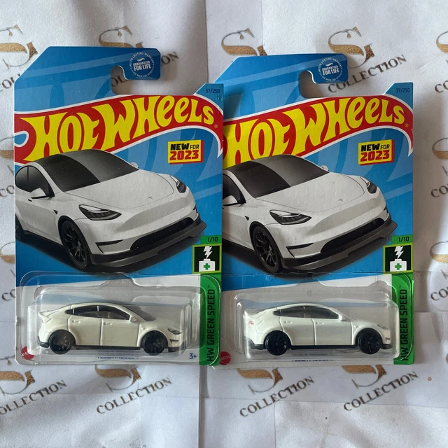 HOT WHEELS TESLA Model Y White 37 2023 HW Green Speed 2PCS 15.00