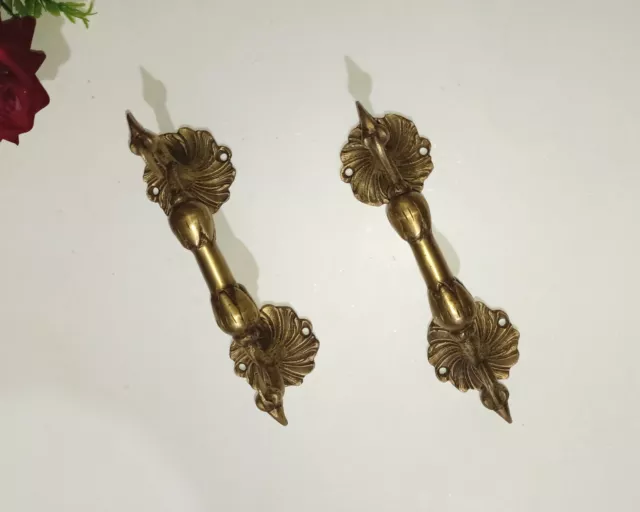 Peacock with Flower Door Pull Set Brass Floral Shape Kitchen Door Handle AJ029